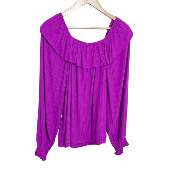 New with Tag Knox Rose Womens Purple Ruffle Polka Dot Texture Long Sleeve Blouse - Picture 5 of 16